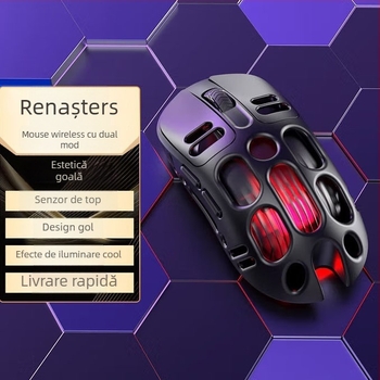 Mouse mecanic reîncărcabil dual-mode, design perforat, pentru birou și jocuri, DPI 4000, 5 butoane, model 358, greutate 73 g