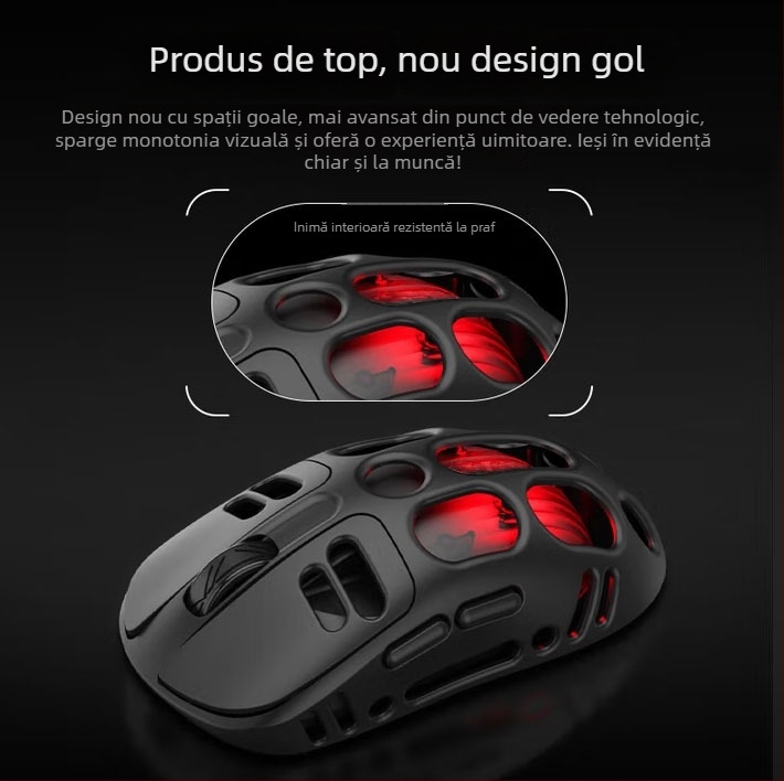 Mouse mecanic reîncărcabil dual-mode, design perforat, pentru birou și jocuri, DPI 4000, 5 butoane, model 358, greutate 73 g