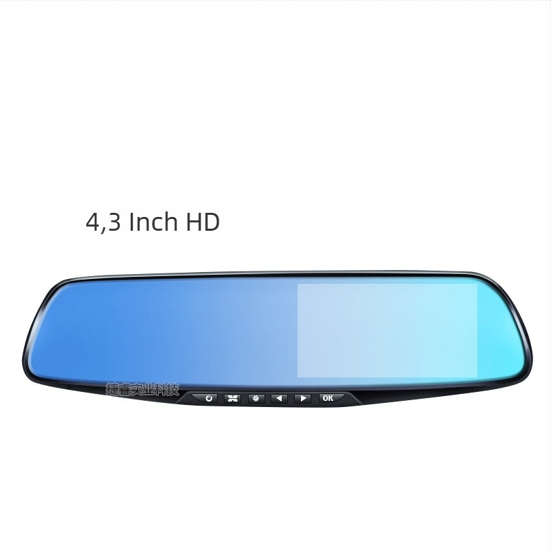 Dash Cam oglindă auto cu obiective duale (față–spate), 720p, unghi 140°, înregistrare în buclă, USB, montaj pe oglindă, imagine de recul, monitorizare parcare