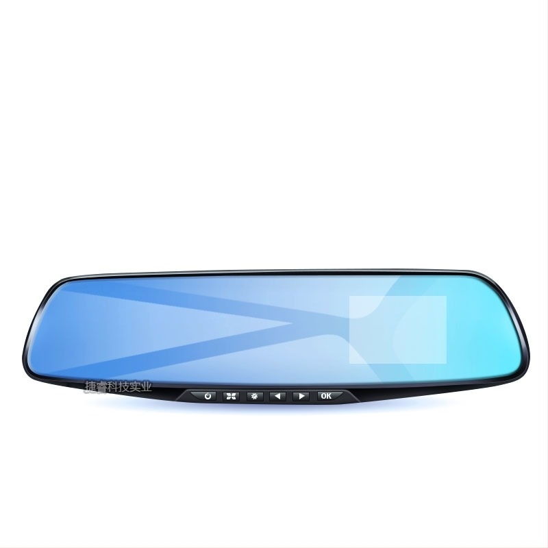 Dash Cam oglindă auto cu obiective duale (față–spate), 720p, unghi 140°, înregistrare în buclă, USB, montaj pe oglindă, imagine de recul, monitorizare parcare