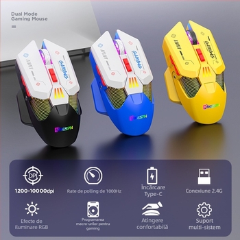 Mouse de gaming cu conectivitate dual-mode wireless și USB, 10000 DPI, 7 taste (2,4 GHz, rază de 10 m)