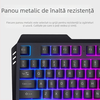 Set tastatură și mouse cu cablu, carcasa metalică și iluminare RGB, senzor optic 1200dpi, cablu de 1,4 m, design ergonomic, imprimare siglă disponibilă