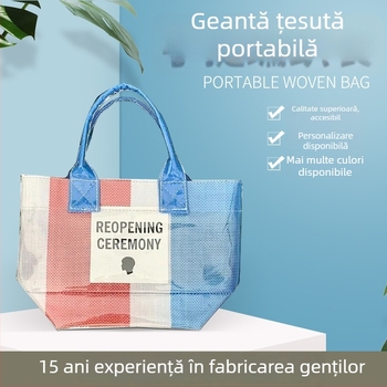 Geantă țesută manual din PP, imprimare color, capacitate de încărcare 15, pentru cumpărături