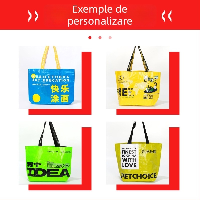 Geantă țesută manual din PP, imprimare color, capacitate de încărcare 15, pentru cumpărături