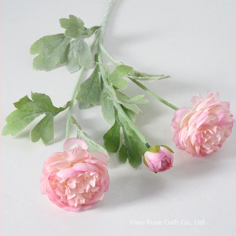 Buchet artificial de bujori, 3 capete, finisaj catifelat, din plastic, decor pentru sufragerie