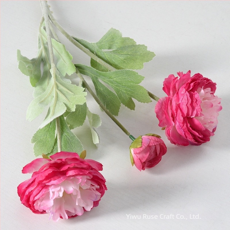 Buchet artificial de bujori, 3 capete, finisaj catifelat, din plastic, decor pentru sufragerie