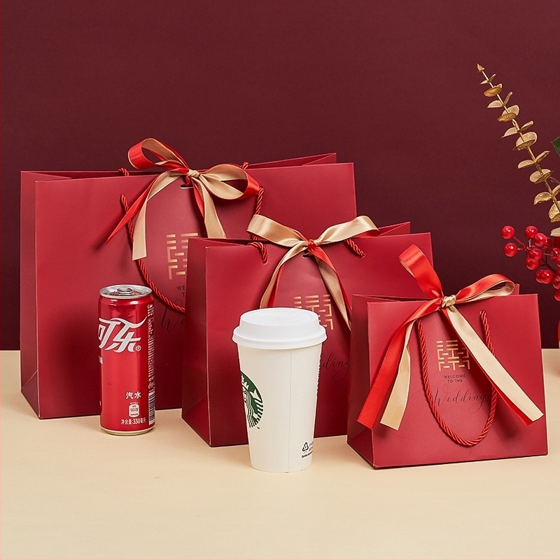 Geantă cadou pentru nuntă în stil chinezesc cu dublă fericire, imprimare offset, carton alb, brand Yijia, imprimare de logo disponibilă