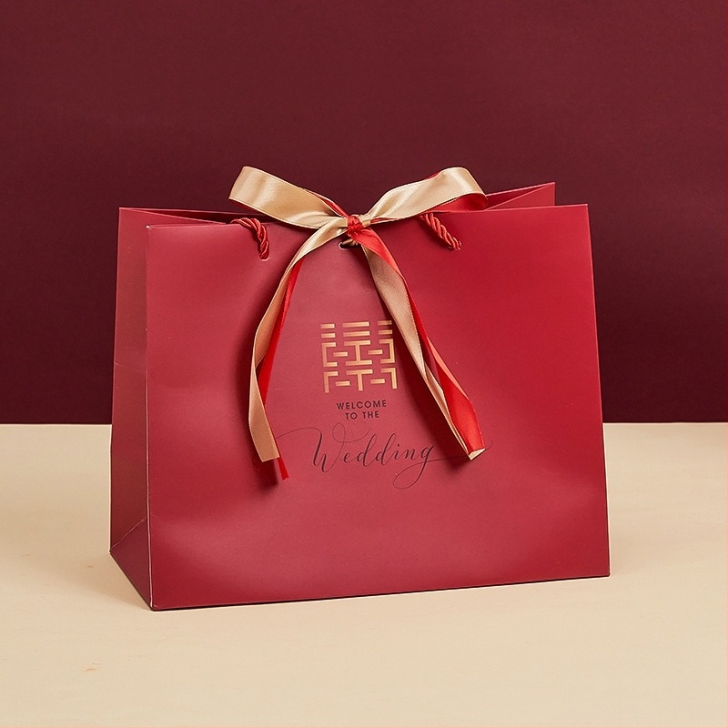 Geantă cadou pentru nuntă în stil chinezesc cu dublă fericire, imprimare offset, carton alb, brand Yijia, imprimare de logo disponibilă