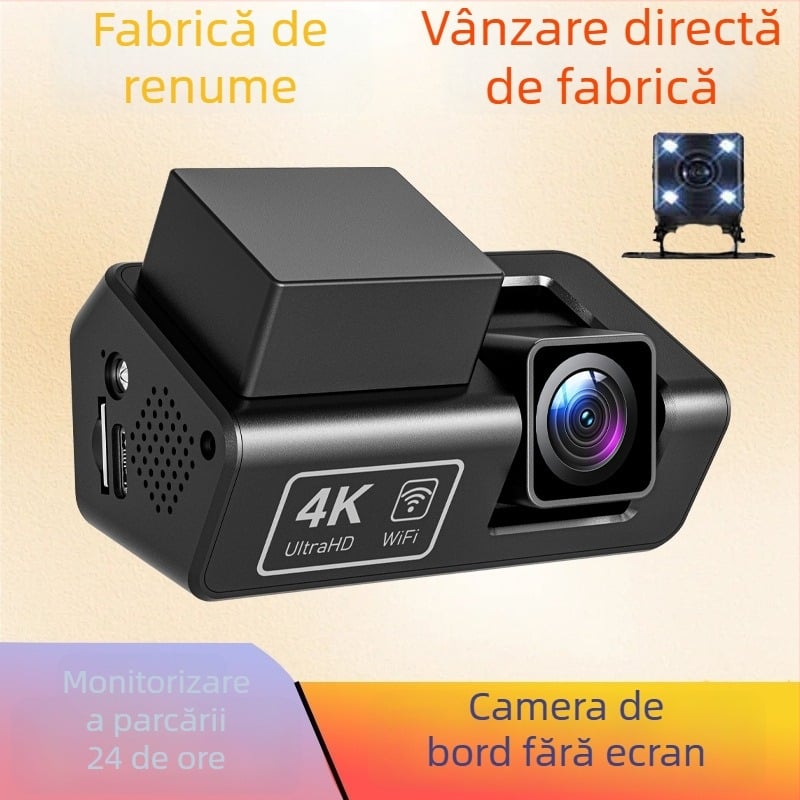 Dash Cam Dual-Channel pentru Mașină cu WiFi, 1080p, Unghi de 170°, Fără Ecran