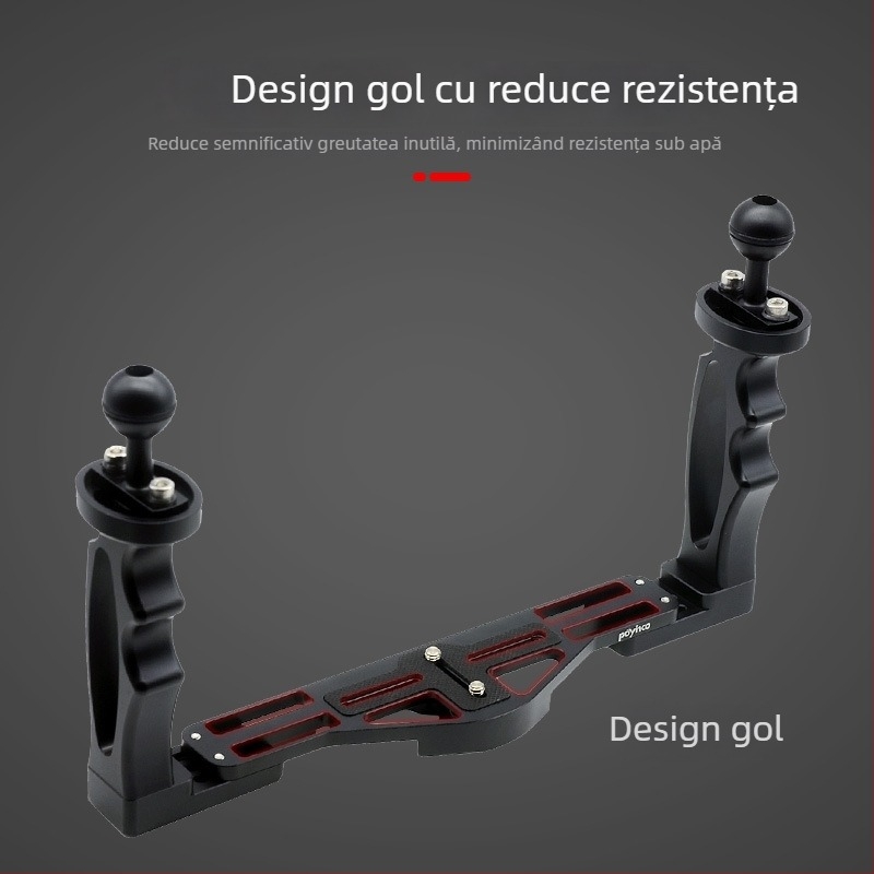 Braț subacvial din aliaj de aluminiu pentru carcasa GoPro/Xiaoyi, model PY-046, braț de iluminare cu două mâini, 3 noduri, greutate 0,556 kg