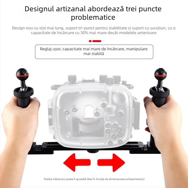 Braț subacvial din aliaj de aluminiu pentru carcasa GoPro/Xiaoyi, model PY-046, braț de iluminare cu două mâini, 3 noduri, greutate 0,556 kg
