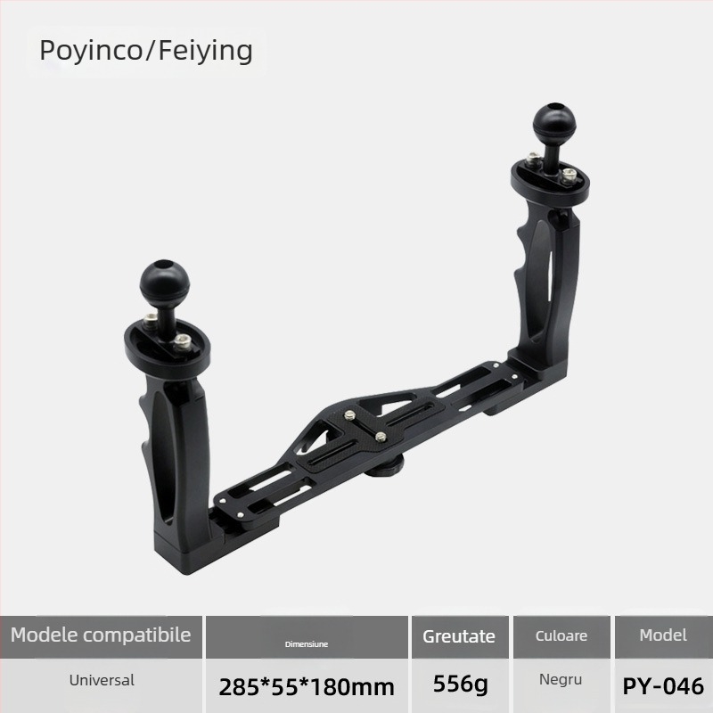 Braț subacvial din aliaj de aluminiu pentru carcasa GoPro/Xiaoyi, model PY-046, braț de iluminare cu două mâini, 3 noduri, greutate 0,556 kg