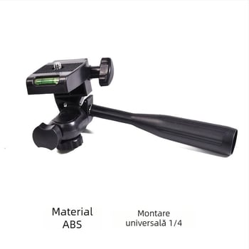 Cap de trepied pentru telefon cu mâner, gimbal 3D, montaj 1/4in, rotire orizontală 180°, rotire verticală 90°, greutate 80 g, utilizare în exterior