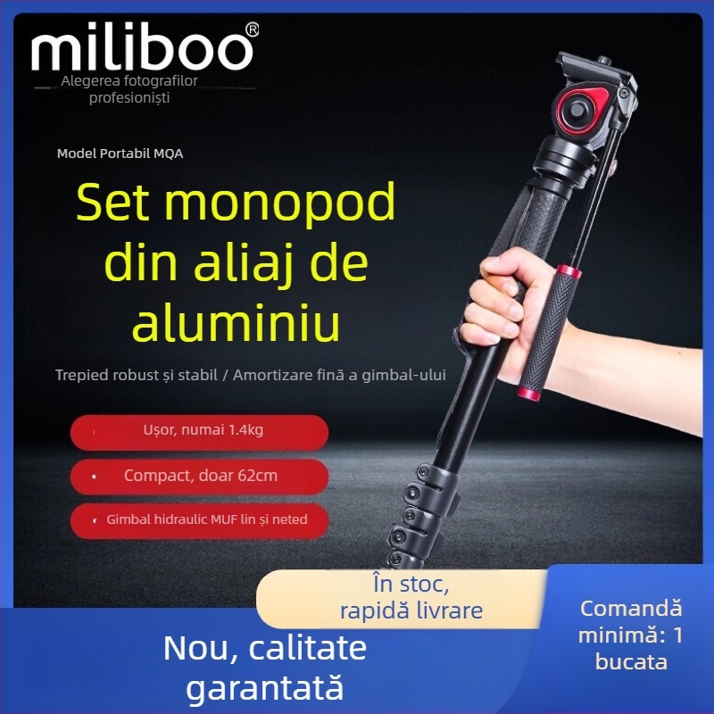 Monopod Mibo MQA pentru DSLR cu cap hidraulic, 4 secțiuni din aliaj de aluminiu, încărcare 2–5 kg, Placă de eliberare rapidă inclusă