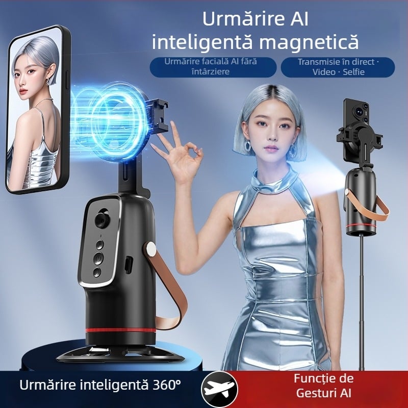 Willpai Stabilizator Gimbal cu urmărire facială și 360° pan-tilt, fără aplicație, corp din plastic, 252 g