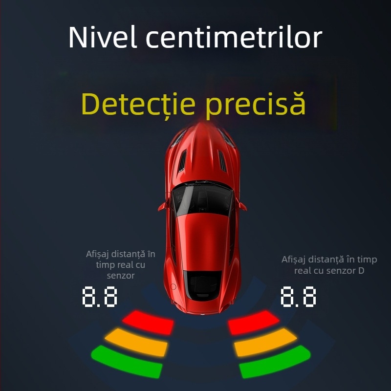 Radar vizual de parcare în marșarier cu afișaj LCD, alimentare 12V, 4 senzori, interval de temperatură -5°C până la 60°C – Detecție precisă, Parcare sigură