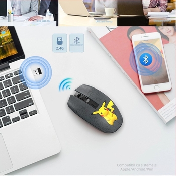 T3 mouse wireless Bluetooth, silențios, design 3D pictat, optic, dual-mod pentru PC