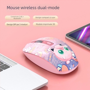 T3 mouse wireless Bluetooth, silențios, design 3D pictat, optic, dual-mod pentru PC