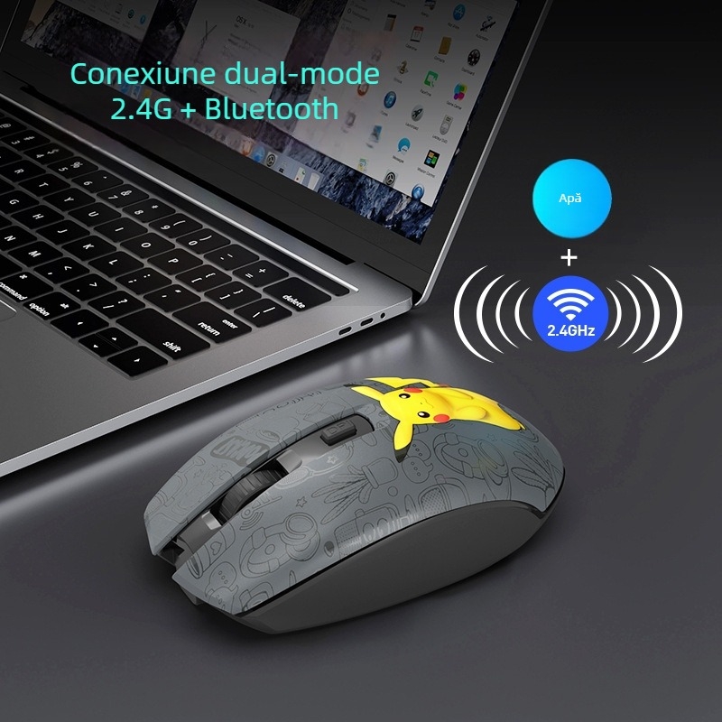 T3 mouse wireless Bluetooth, silențios, design 3D pictat, optic, dual-mod pentru PC