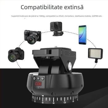 YT1200 Stabilizator gimbal electric cu pan/tilt 360°, telecomandă, stabilizator pe două axe pentru telefoane și camere, 9 viteze de rotație