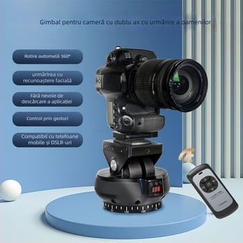 YT1200 Gimbal motor cu urmărire facială, 360° rotire orizontală / ±35° înclinare verticală, Stabilizator dual-axă, telecomandă — pentru telefon, cameră, SLR, GoPro