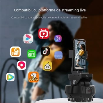 YT1200 Gimbal motor cu urmărire facială, 360° rotire orizontală / ±35° înclinare verticală, Stabilizator dual-axă, telecomandă — pentru telefon, cameră, SLR, GoPro