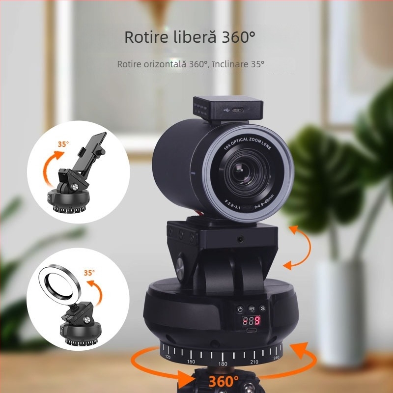 YT1200 Gimbal motor cu urmărire facială, 360° rotire orizontală / ±35° înclinare verticală, Stabilizator dual-axă, telecomandă — pentru telefon, cameră, SLR, GoPro