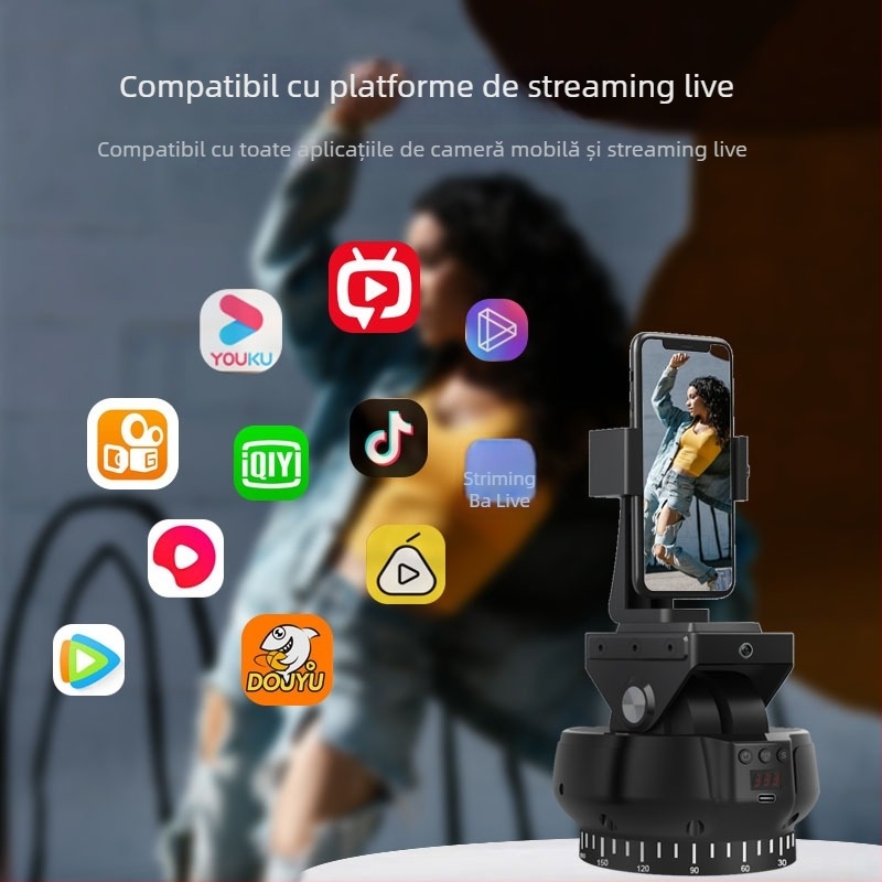 YT1200 Gimbal motor cu urmărire facială, 360° rotire orizontală / ±35° înclinare verticală, Stabilizator dual-axă, telecomandă — pentru telefon, cameră, SLR, GoPro