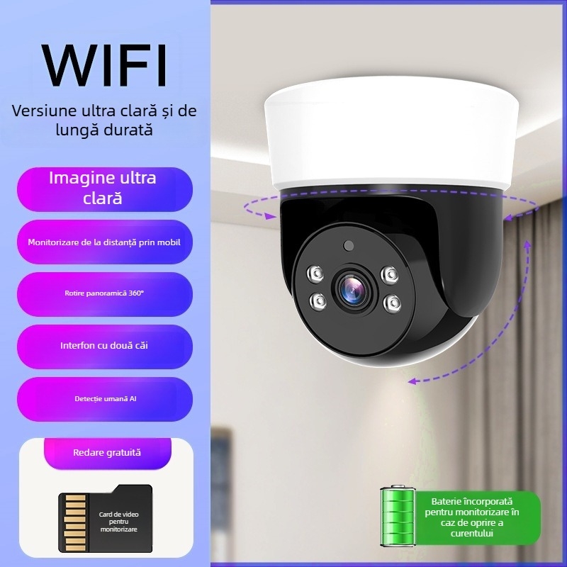 Cameră WiFi cu gimbal pentru intrare la ușă, control prin smartphone - HD, 0,01 lux, SNR >20dB, -20°C până la 55°C, 12V, compatibil interior/ exterior