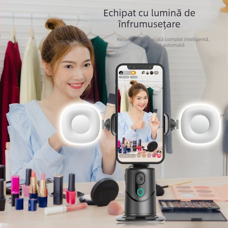 Gimbal pentru smartphone pentru birou cu urmărire AI, rotire 360° pan/tilt, compatibil cu telefoane, greutate 290 g