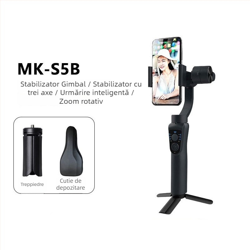 S5B Stabilizator de mână pentru telefoane mobile, gimbal cu trei axe antișoc, recunoaștere facială, rotație orizontală 360° / verticală 90°