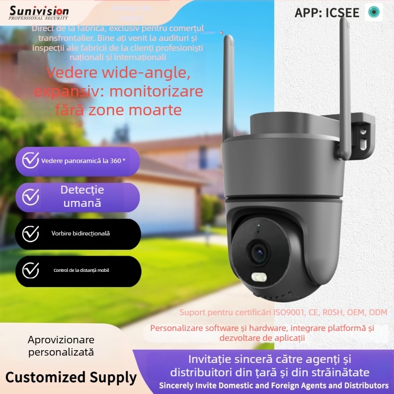 Cameră cu gimbal pentru smartphone, alertă automată și urmărire a unei persoane, 355° rotație orizontală, 90° rotație verticală, limită de rotație 355°, carcasă PTZ din plastic, alimentare DC 5V, montaj pe perete