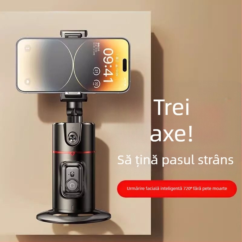 Gimbal desktop cu trei axe, rotire de 360°, urmărire în timp real și selfie automat (fără aplicație)