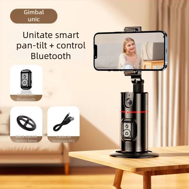 Gimbal desktop cu trei axe, rotire de 360°, urmărire în timp real și selfie automat (fără aplicație)