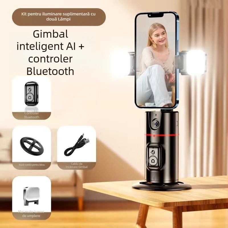 Gimbal desktop cu trei axe, rotire de 360°, urmărire în timp real și selfie automat (fără aplicație)