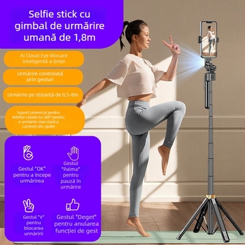 Selfie stick pentru telefon cu pan-tilt 360° urmărire și stabilizator cu patru axe pentru streaming live și fotografie