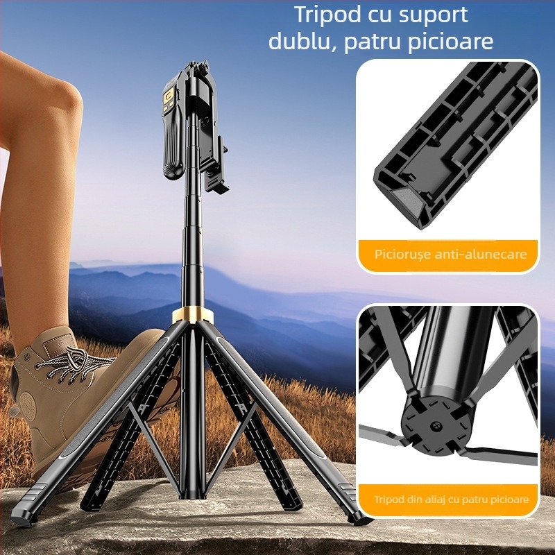 Selfie stick pentru telefon cu pan-tilt 360° urmărire și stabilizator cu patru axe pentru streaming live și fotografie