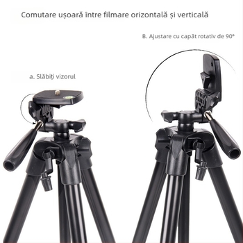 Tripod pentru cameră și telefon, 4 secțiuni, corp din aliaj de aluminiu și plastic, 3D gimbal, placă cu eliberare rapidă, sarcină 2 kg