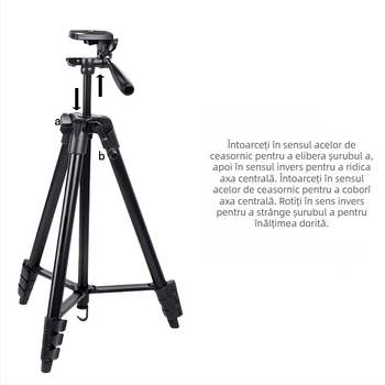 Tripod pentru cameră și telefon, 4 secțiuni, corp din aliaj de aluminiu și plastic, 3D gimbal, placă cu eliberare rapidă, sarcină 2 kg
