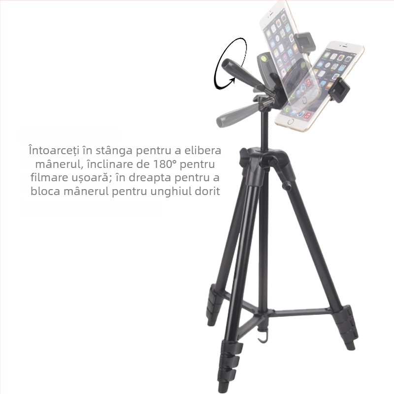 Tripod pentru cameră și telefon, 4 secțiuni, corp din aliaj de aluminiu și plastic, 3D gimbal, placă cu eliberare rapidă, sarcină 2 kg