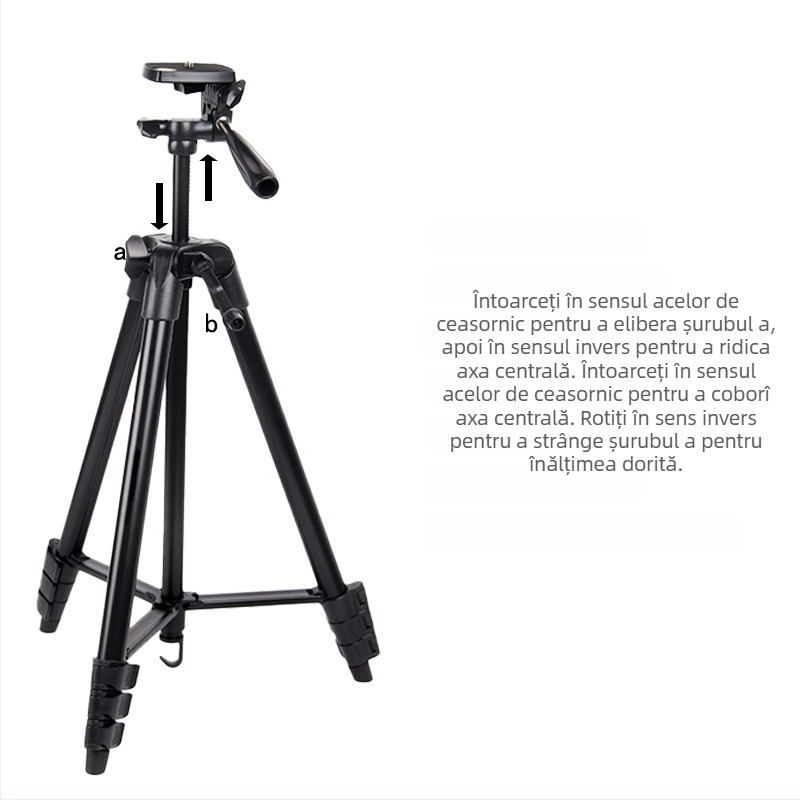 Tripod pentru cameră și telefon, 4 secțiuni, corp din aliaj de aluminiu și plastic, 3D gimbal, placă cu eliberare rapidă, sarcină 2 kg
