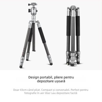 Light Age Q-868C trepied din fibră de carbon, 4 secțiuni, pan-tilt sferic, greutate 0,9 kg, încărcare 8 kg