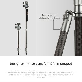 Light Age Q-868C trepied din fibră de carbon, 4 secțiuni, pan-tilt sferic, greutate 0,9 kg, încărcare 8 kg