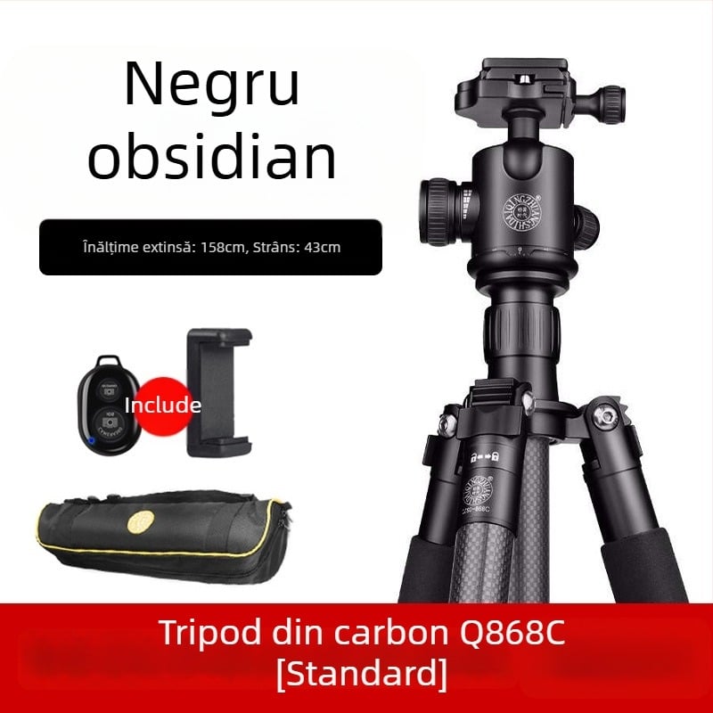 Light Age Q-868C trepied din fibră de carbon, 4 secțiuni, pan-tilt sferic, greutate 0,9 kg, încărcare 8 kg