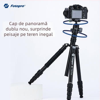 Fotopro X5I PRO trepied din aluminiu cu cap hidraulic, 5 secțiuni, sarcină 6–10 kg, plăcuță de eliberare rapidă