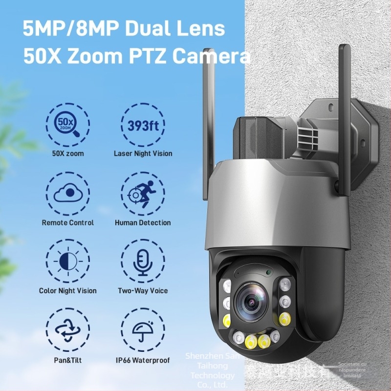 Cameră wireless de exterior WiFi - Viziune nocturnă 0,01 lux, utilizare în exterior, alimentare 12V, SNR >46 dB