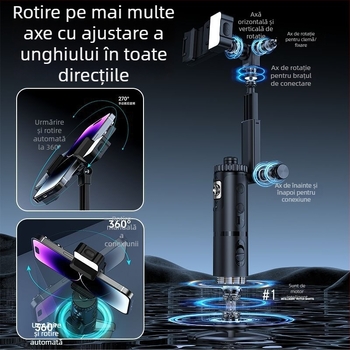 Gimbal de călătorie cu urmărire facială și filmare stabilă, rotire 360° orizontală și 360° verticală, portabil, greutate 800 g