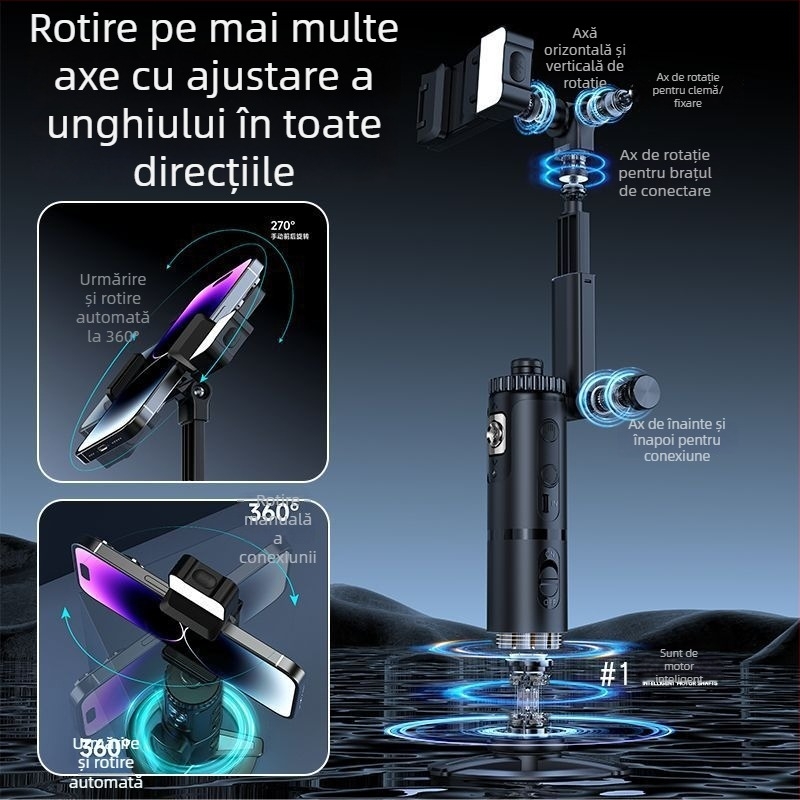Gimbal de călătorie cu urmărire facială și filmare stabilă, rotire 360° orizontală și 360° verticală, portabil, greutate 800 g