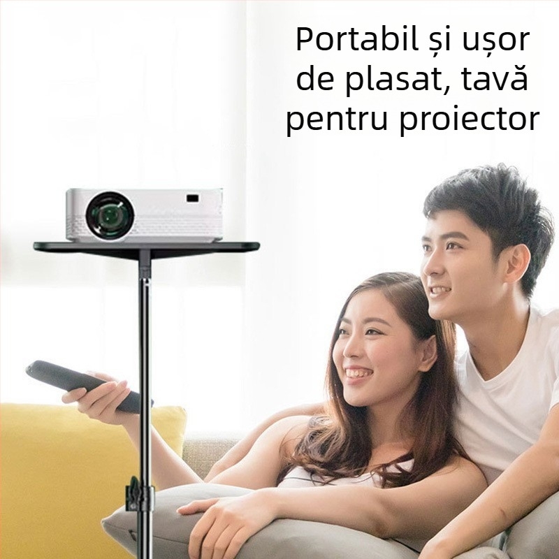 Tripod podea pentru proiector cu braț reglabil, fără găuri, universal pentru casă; 3 secțiuni; material: aliaj de aluminiu și oțel cu conținut de carbon; înălțime maximă 210 cm; diametrele țevi 1.6/1.9/2.2 cm