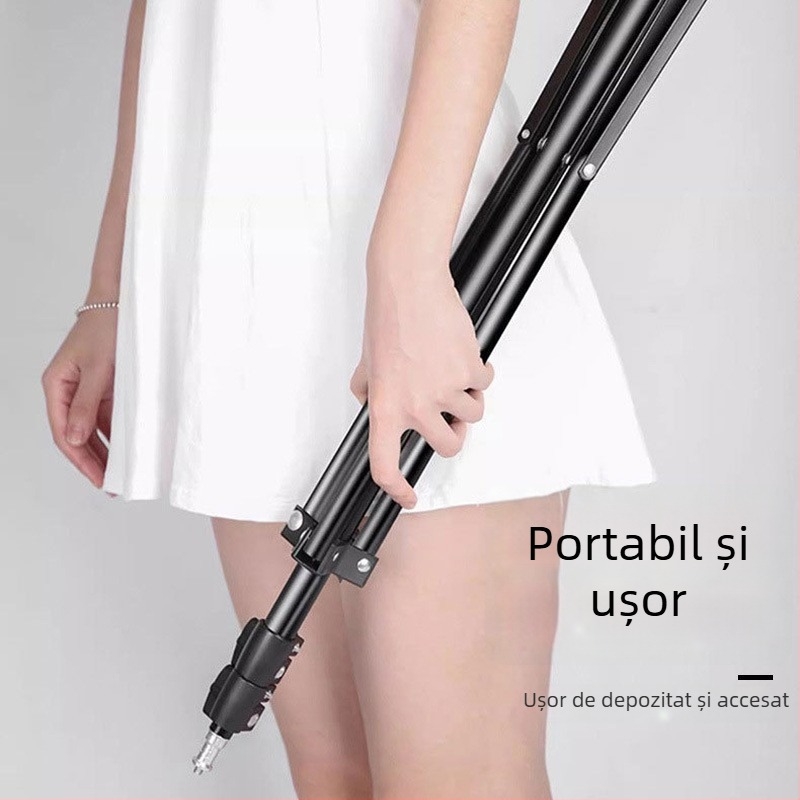 Tripod podea pentru proiector cu braț reglabil, fără găuri, universal pentru casă; 3 secțiuni; material: aliaj de aluminiu și oțel cu conținut de carbon; înălțime maximă 210 cm; diametrele țevi 1.6/1.9/2.2 cm